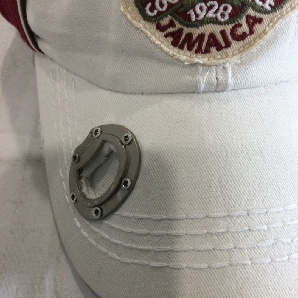 Red Stripe Cap Hat Men's Adjustable Strap Brewed in Jamaica Brim Bottle Opener - Picture 4 of 8